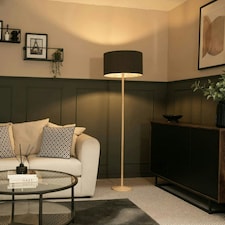 ValueLights Triston Painted Natural Floor Lamp with Large Drum Shade