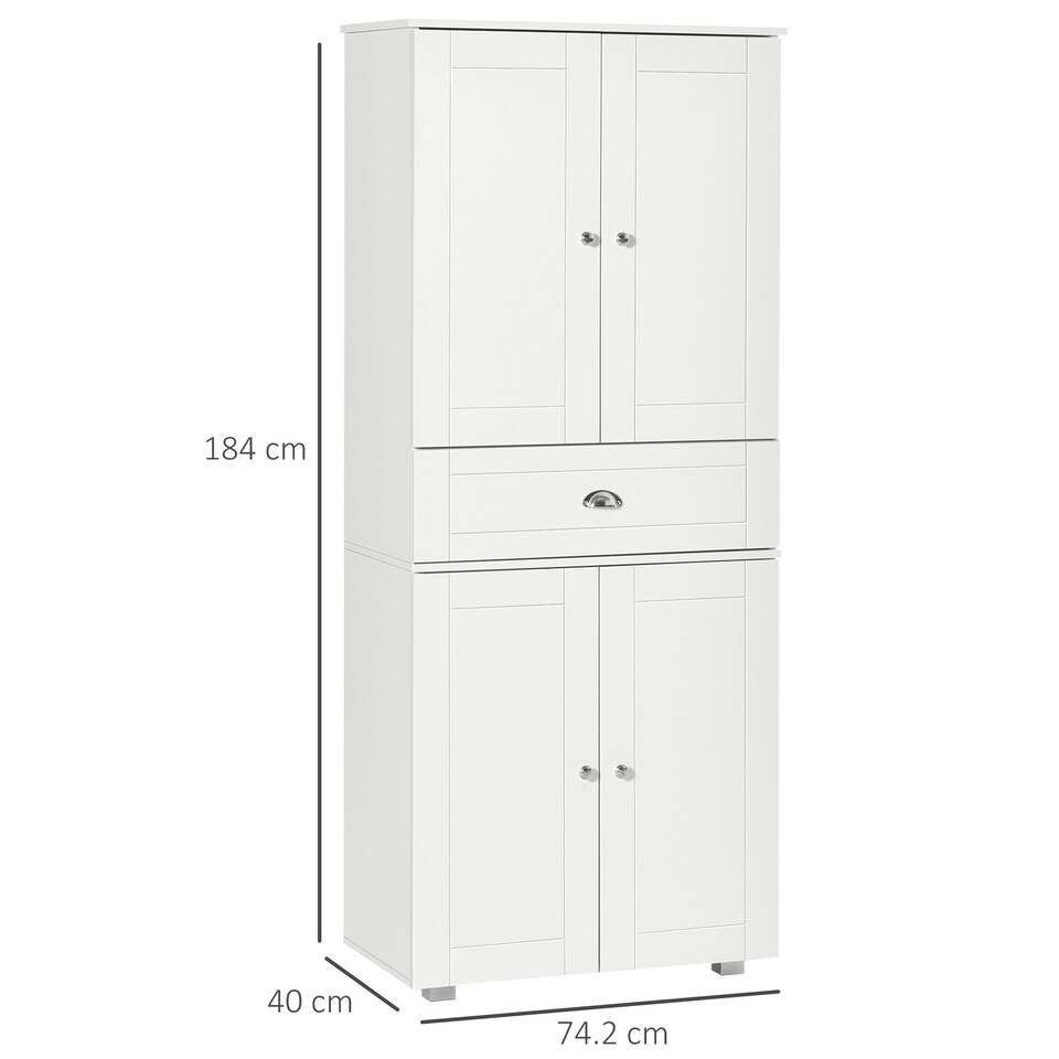 image 1 of HOMCOM Tall Kitchen Storage Cabinet Cupboard w/ Drawer for Dining Room White