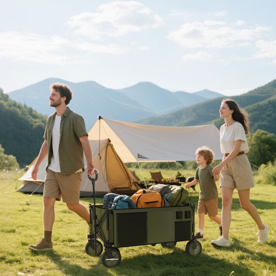 image 1 of Outsunny Folding Wagon Garden Cart Collapsible Camping Trolley for Outdoor