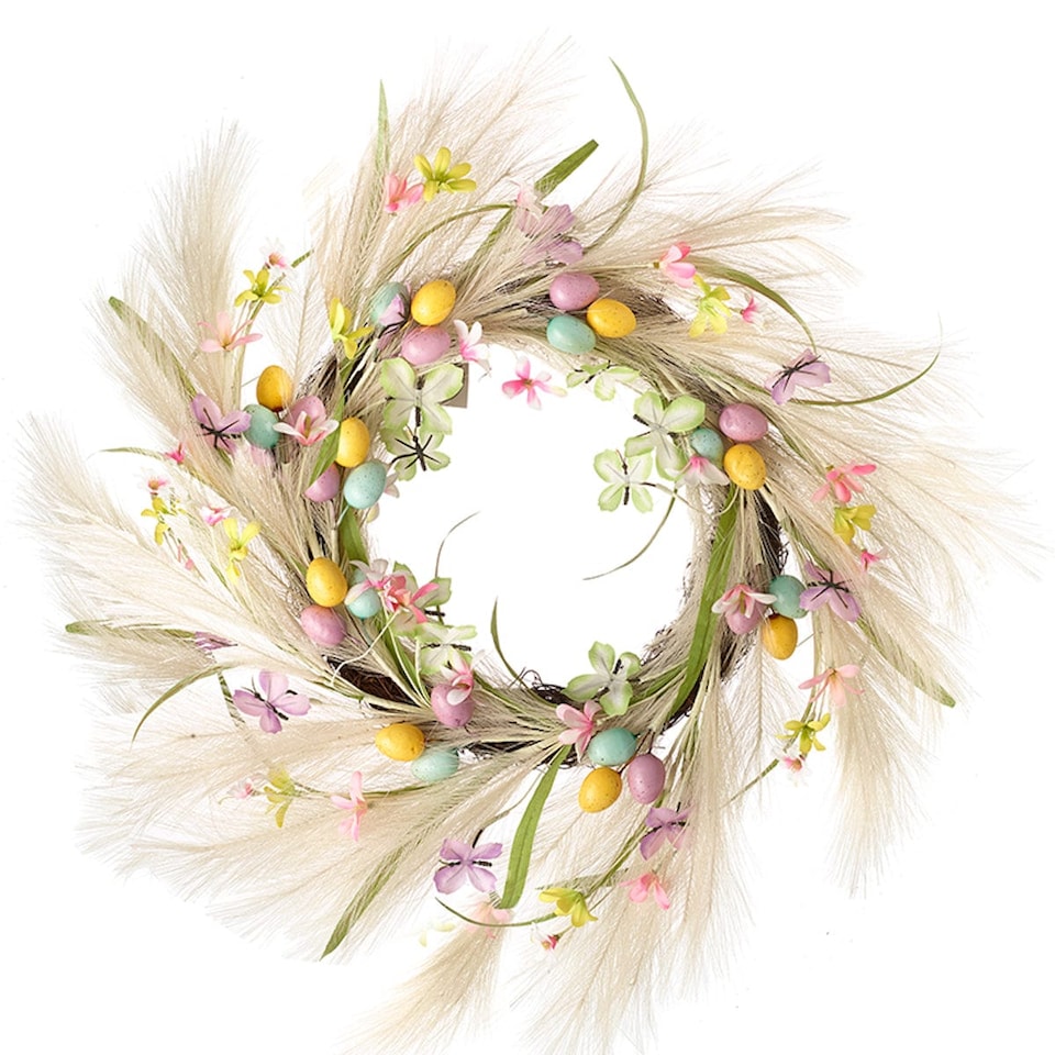 Heaven Sends Pampas Grass Floral and Speckled Egg Easter Wreath