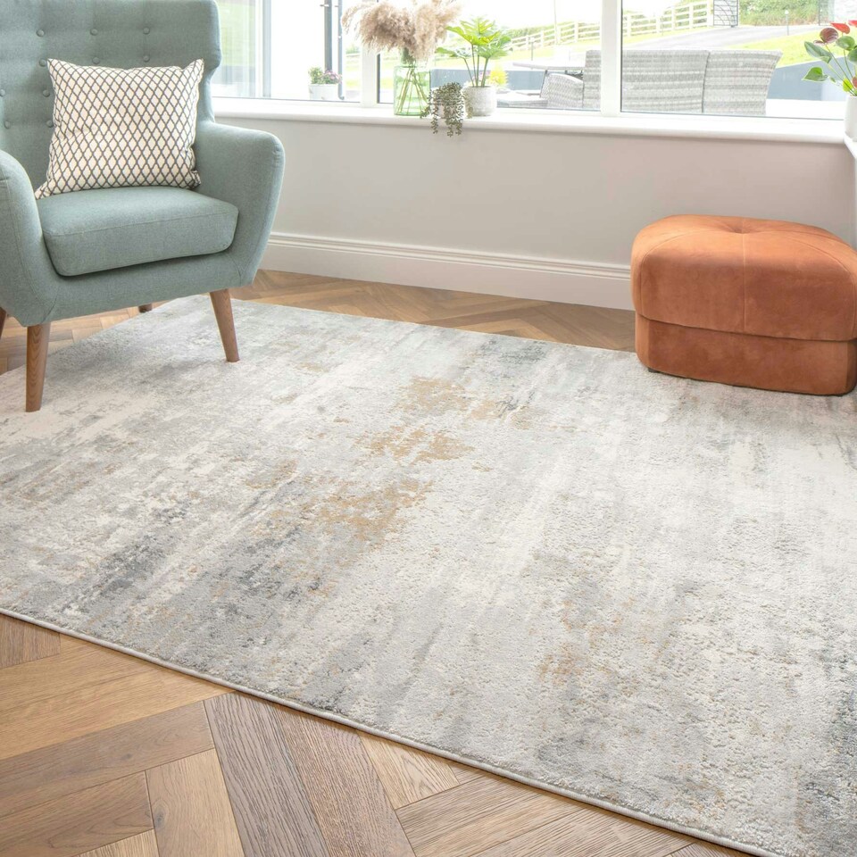 image 1 of KUKOON Silver Grey Metallic Distressed Abstract Living Room Area Rug 80cm x 150cm Grey