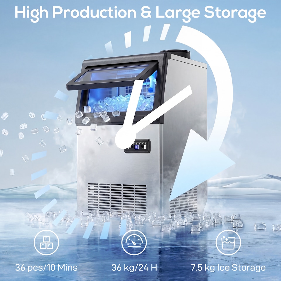 image 1 of HOMCOM 36kg/24H Commercial Ice Maker Machine with Auto Self-Cleaning