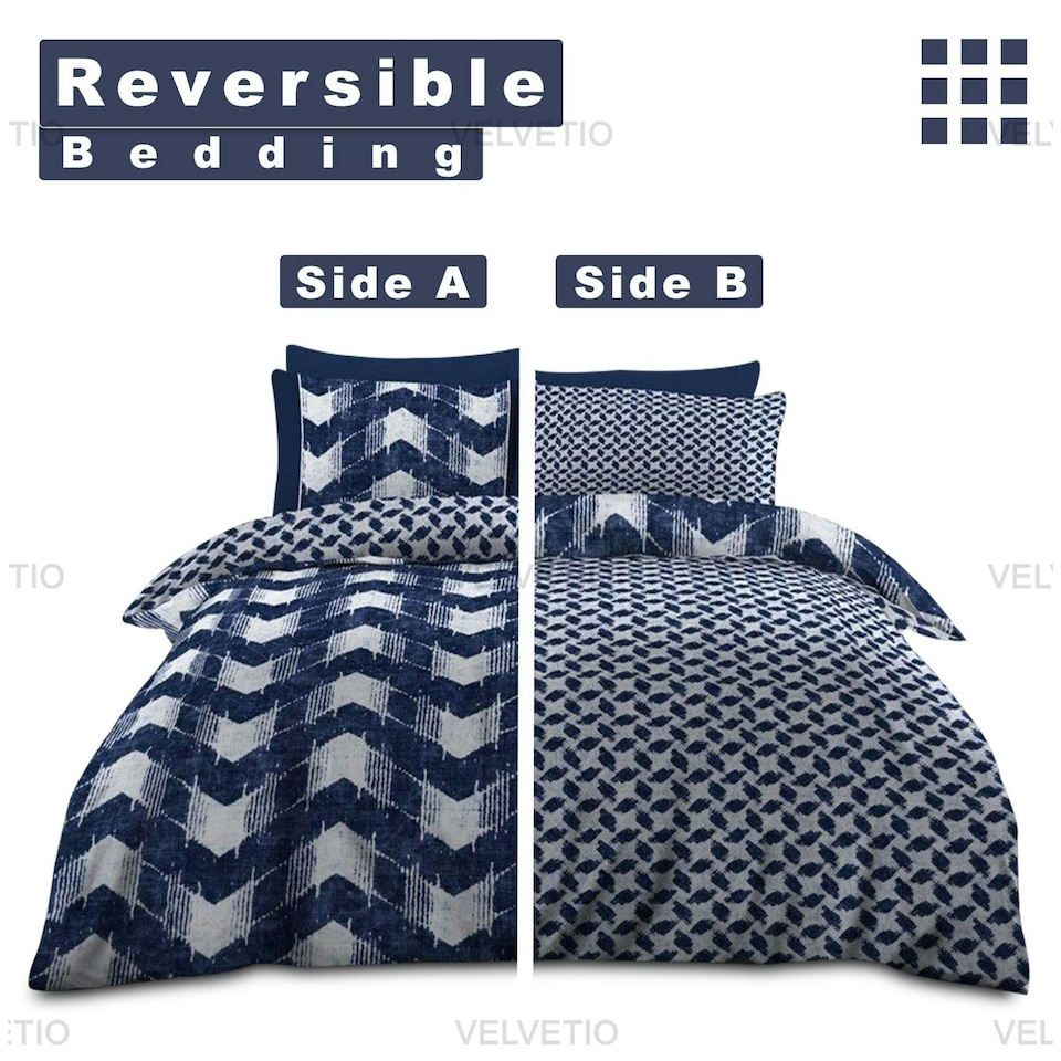 image 1 of VELVETIO Jovana Complete Duvet Cover Set with Fitted Sheet Printed Bedding Quilt Blue | Single
