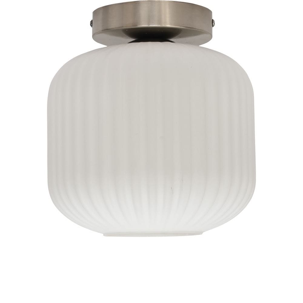 First Choice Lighting Bento - White Ribbed Glass Satin Nickel Ceiling Light Fitting