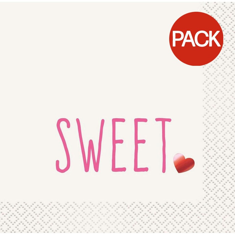 Unique Party Sweet Foil Stamp Disposable Napkins (Pack of 16) - White/Pink/Red - One Size