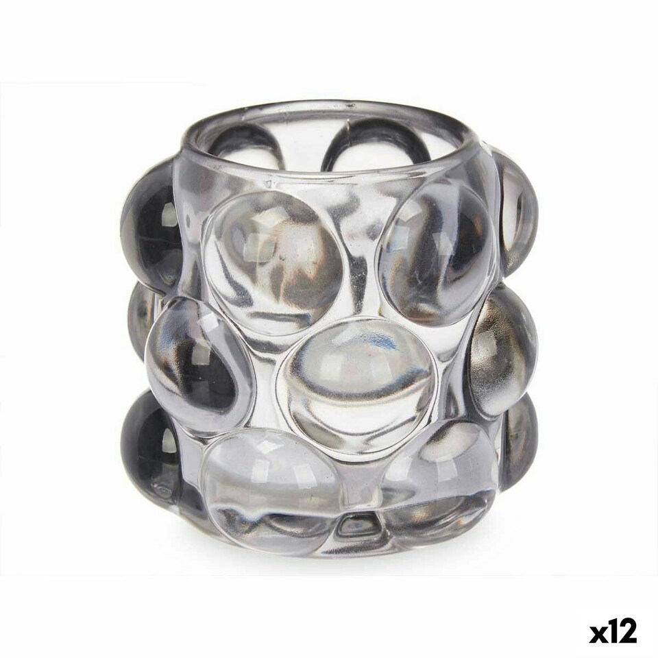 image 1 of Candleholder Microbeads Grey Crystal 8,4 x 9 x 8,4 cm (12 Units) N/A