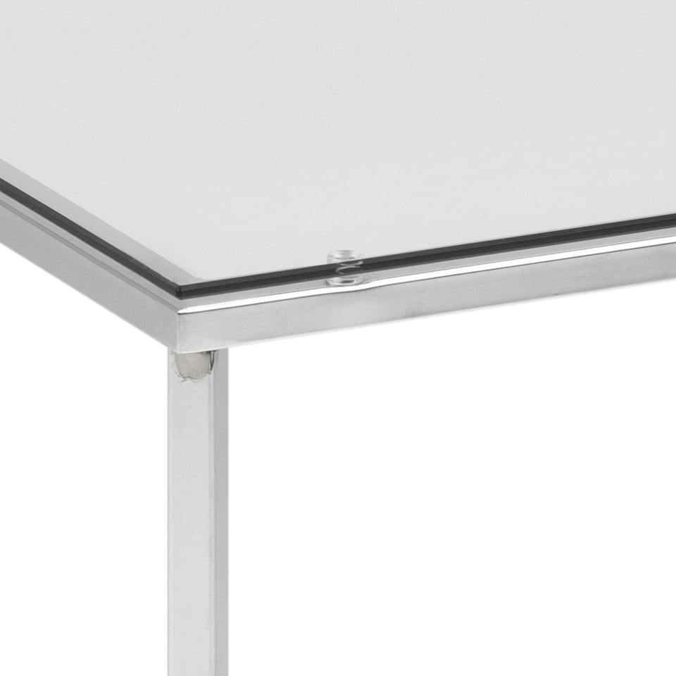 image 1 of Cross Square Metal Side Table with Glass Top