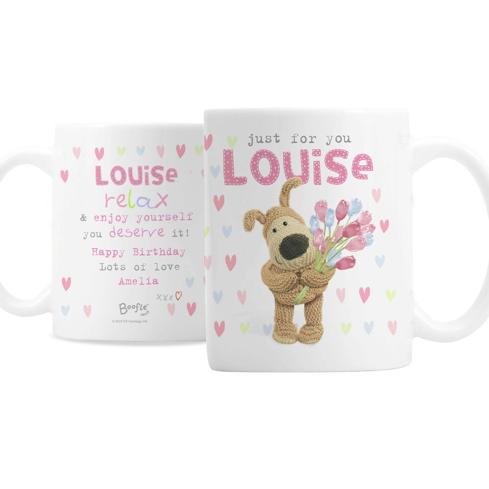 image 1 of Personalised Boofle Birthday Flowers Mug White