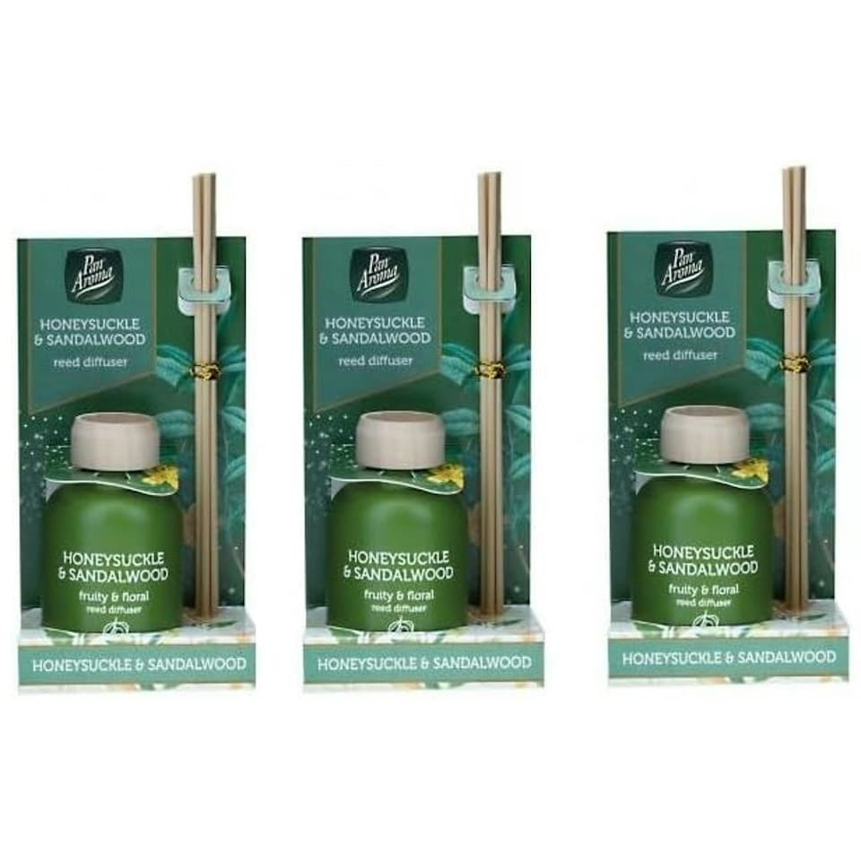 image 1 of Pack of 3 Pan Aroma Honeysuckle & Sandalwood Reed Diffusers 50ml