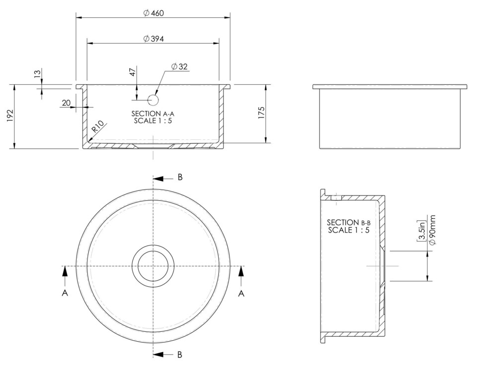 image 1 of Balterley Single Bowl Kitchen Sink Fireclay with Overflow - Set B