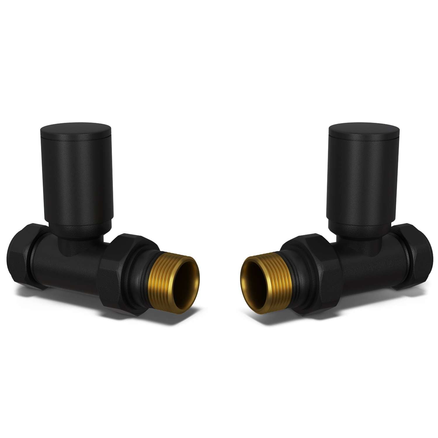 Straight Round Radiator Valve - Black - 15mm