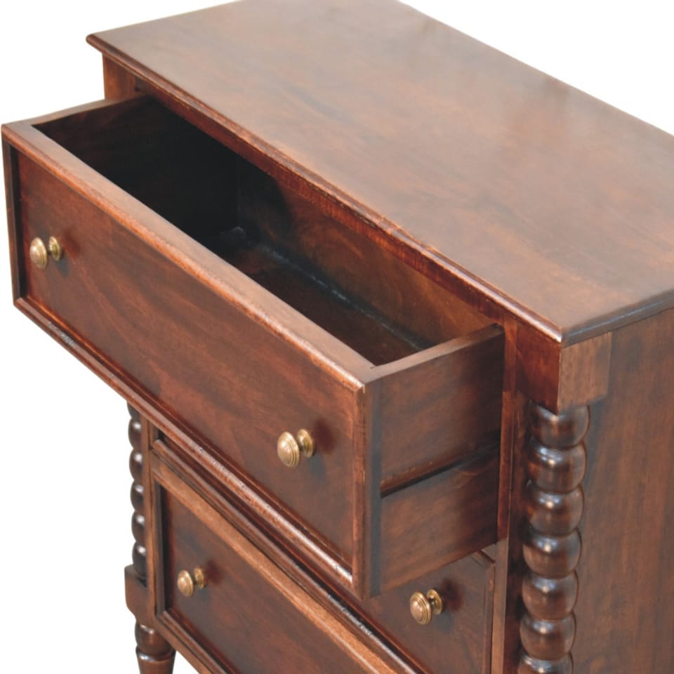 image 1 of Artisan Furniture Solid Wood Spindle Winewood Chest, Brown,3 Drawers