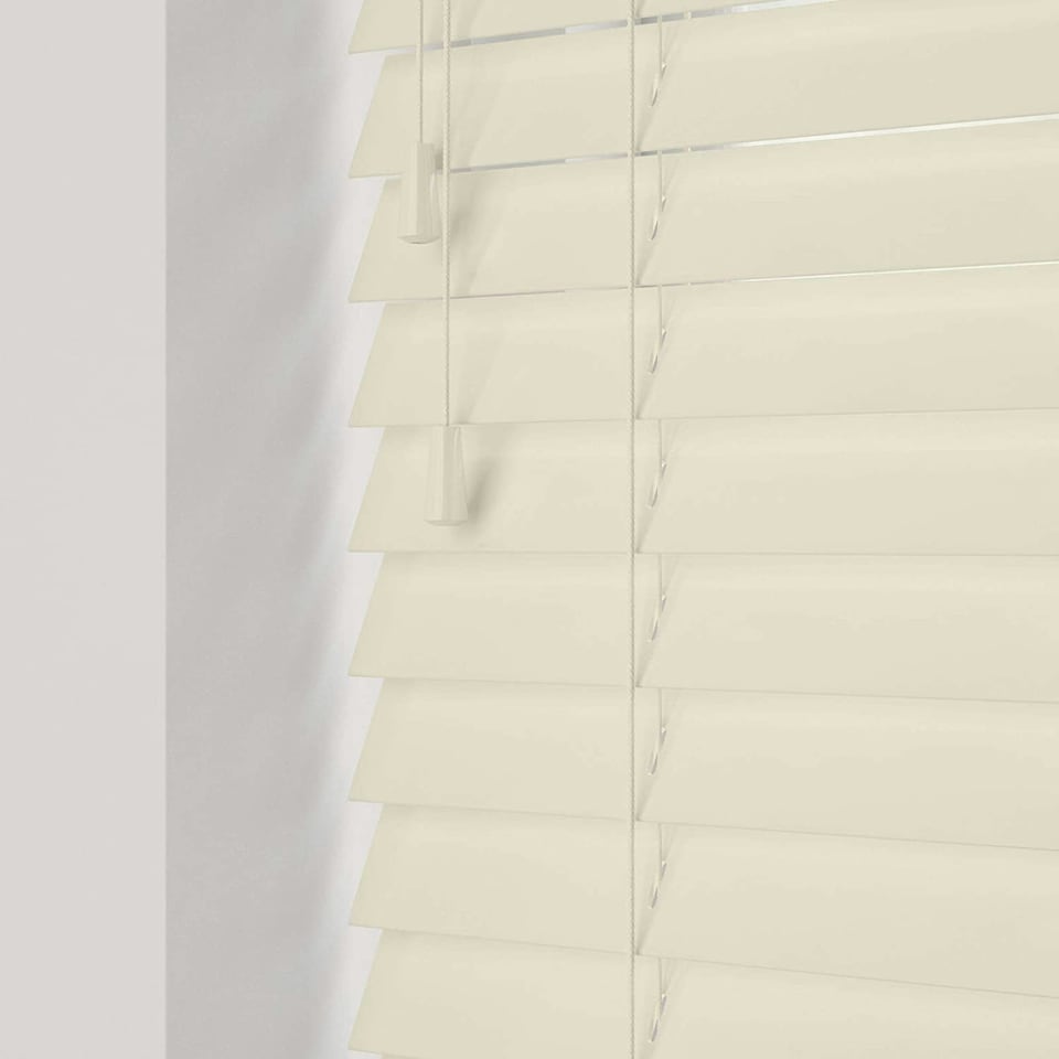 image 1 of 90cm Off White Gloss Wooden Venetian Blinds With Strings (130cm drop) | White | White