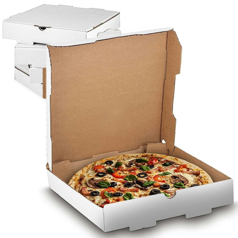 image 1 of 50 x White 9" (9.5 x 9.5 x 1.5") Cardboard Postal, Takeaways, Restaurants, Desserts & Pizza Take Out Boxes | White