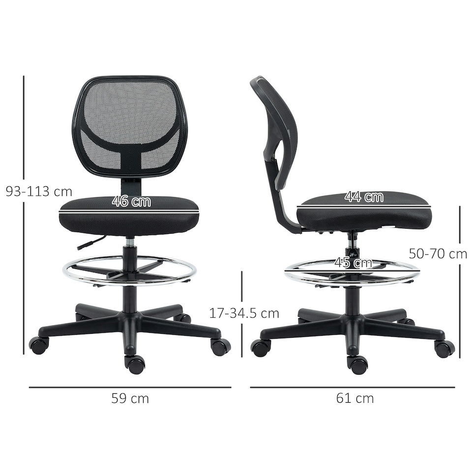 image 1 of Vinsetto Draughtsman Chair Office Chair w/ Adjustable Footrest Ring, Black
