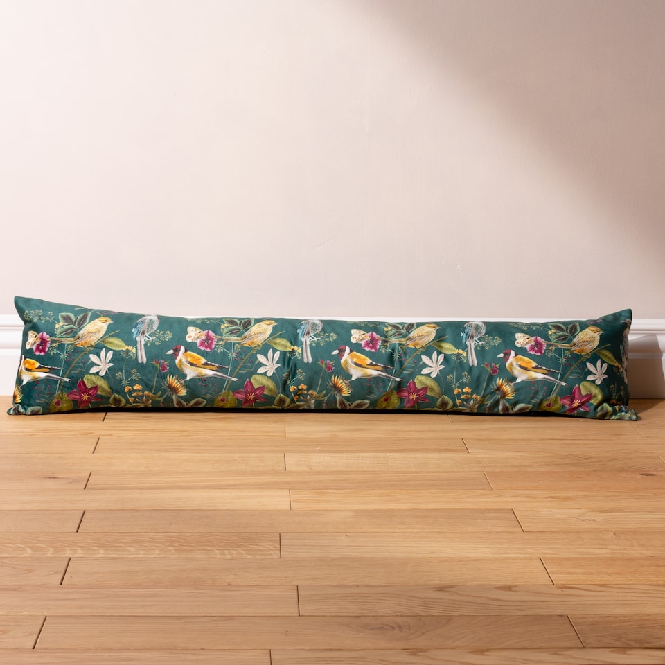 image 1 of Wylder Midnight Garden Birds Printed Velvet Draught Excluder