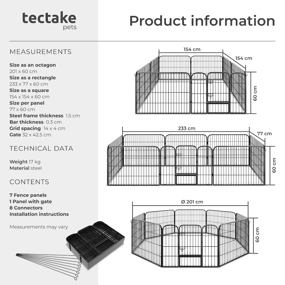 image 1 of Dog Pen - 8 sections, foldable, door with double locking, ground anchoring possible | Grey | grey | L | 1