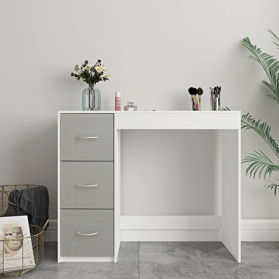 image 1 of 3-Drawer Wooden Desk and Dressing Table - Multi-Functional, 79.5x93x40 cm | White | White & Cool Grey | 22.5 x 43.5 x 98.5 | 1