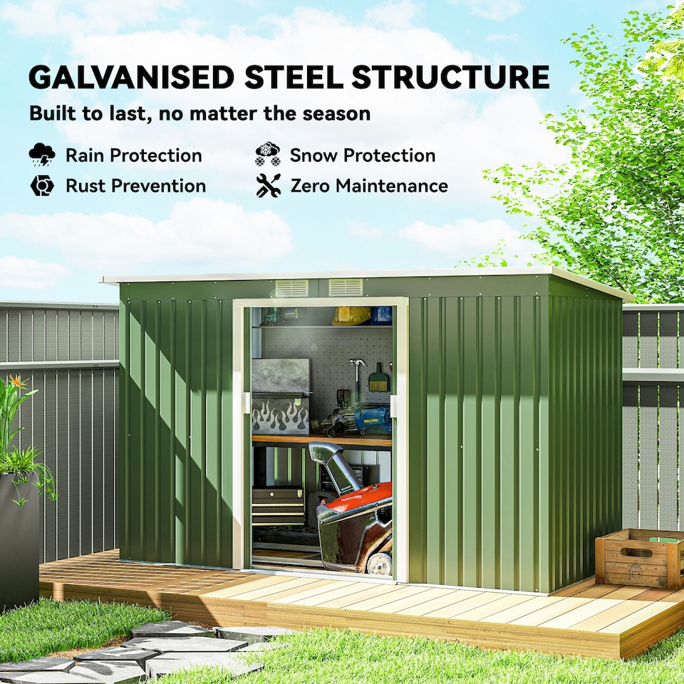 image 1 of Outsunny 9 x 4FT Metal Garden Storage Shed w/ 2 Door, Light Green
