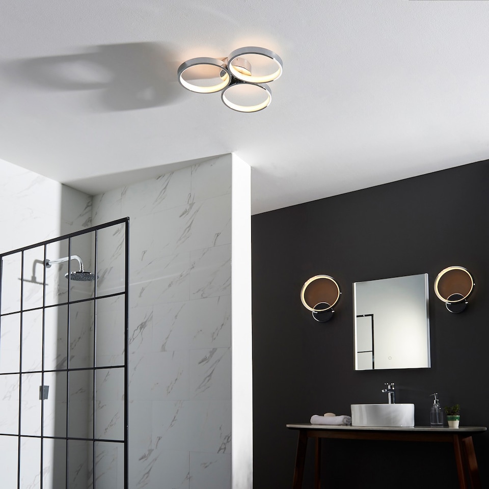 image 1 of Radius Modern Designer Round LED Semi Flush Ceiling Light Chrome, Warm White, IP44