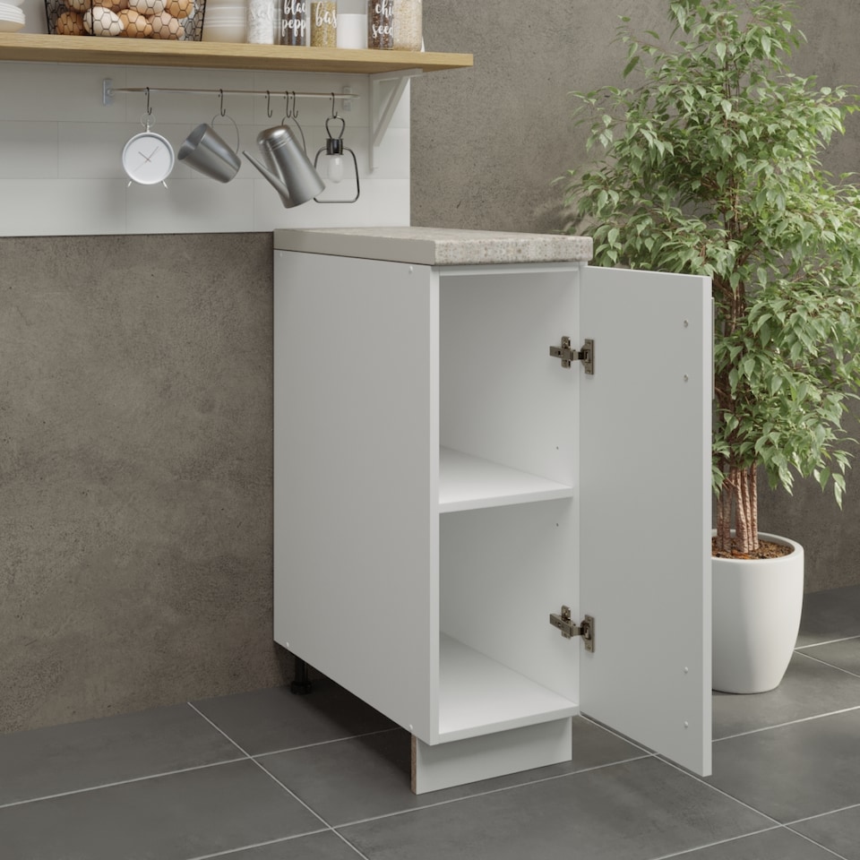 image 1 of JD Greta Adjustable Legs Kitchen Base Unit 300mm Storage Cabinet With Door Shelf 30cm - White Gloss With Worktop