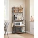 image 3 of Kitchen Storage Rack with Power Outlet, Coffee Station Style Baker’s Rack with Hooks and Panel, Rustic Brown and Ink Black