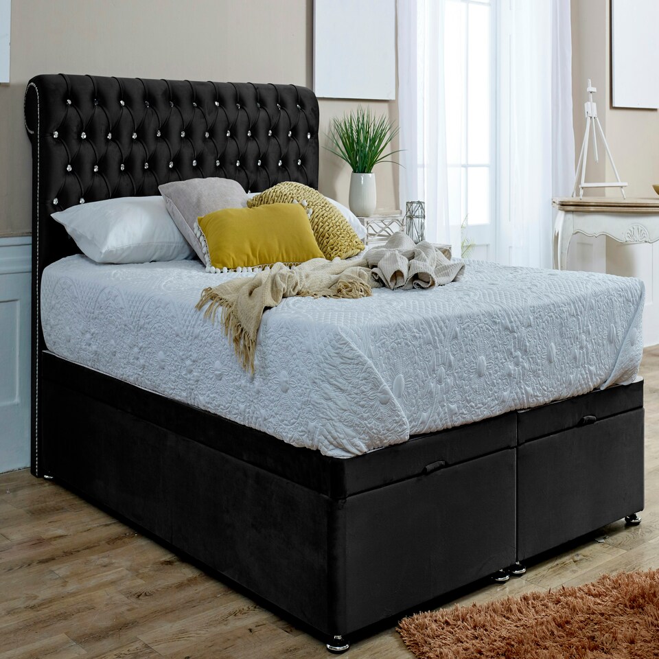 Santino Divan Ottoman Plush Single Bed Frame - Black