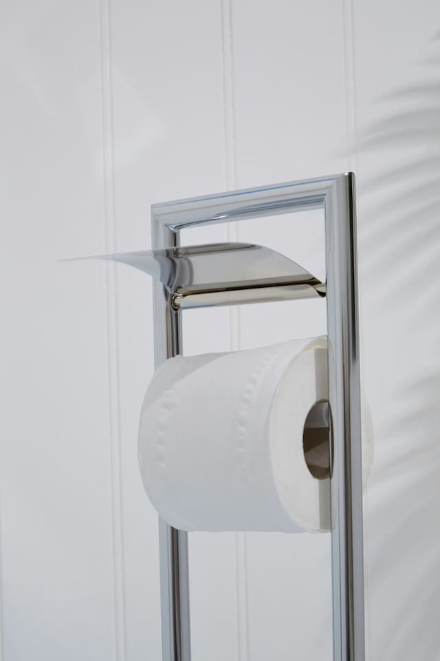 image 1 of Interiors By Premier Unique Chrome Bathroom Set,Toilet Brush & Roll Large Holder,Toilet Roll Stand With Integrated Loo Brush