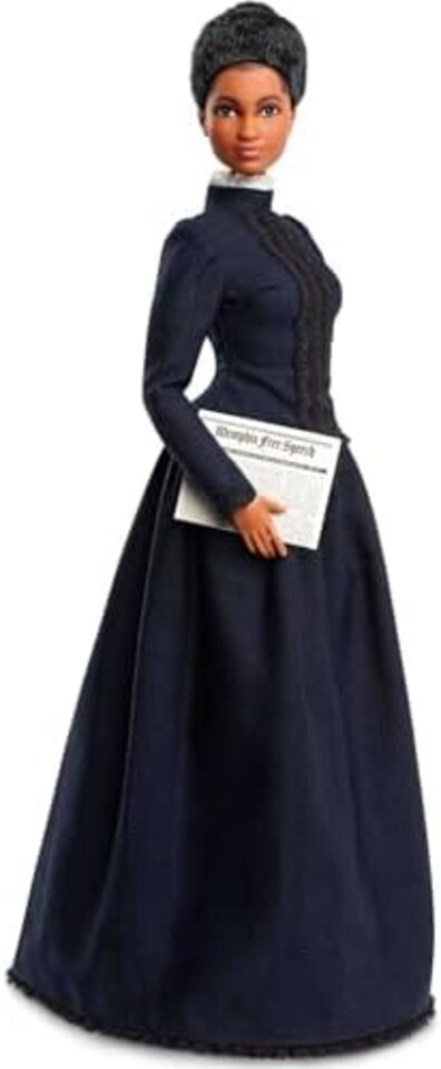 image 1 of Barbie Inspiring Women Doll, Ida B. Wells Collectible with Blue Dress Newspaper