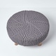 image 3 of Homescapes Sea Grey Large Round Cotton Knitted Footstool on Legs | Grey | 62 x 62 x 30 cm