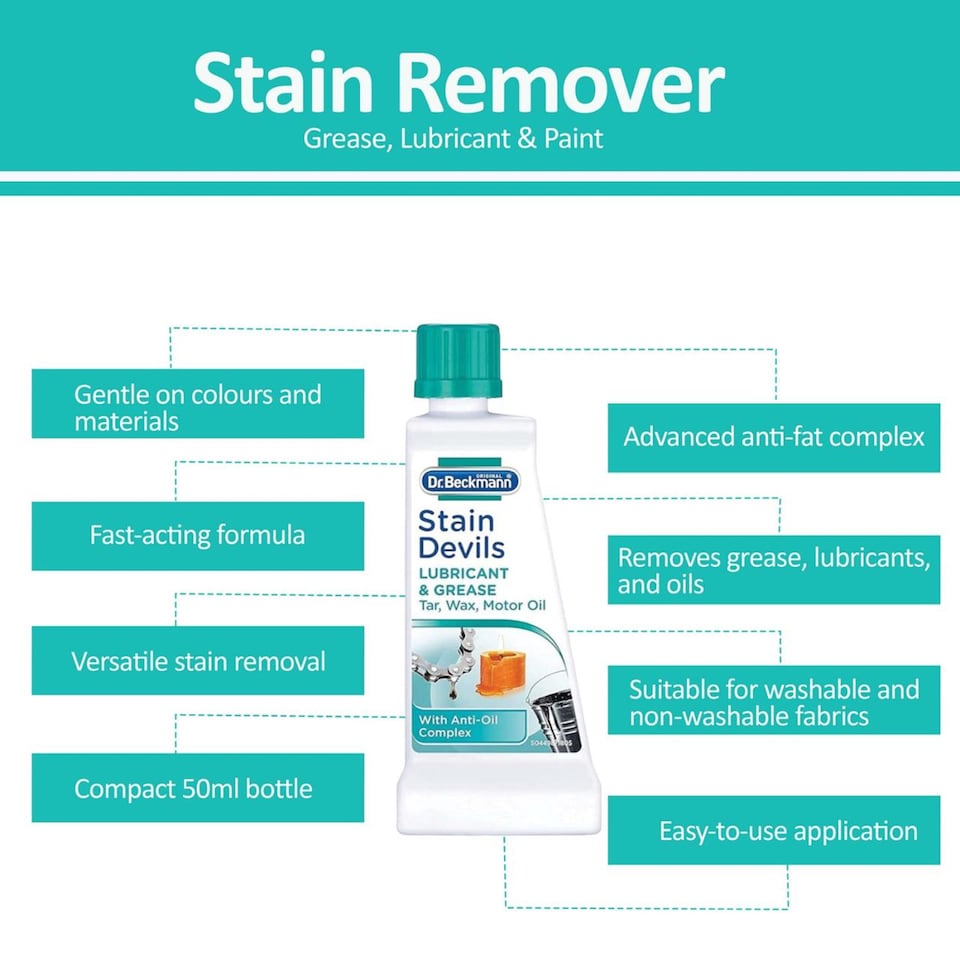 image 1 of Dr. Beckmann Stain Devils Lubricants and Oils Stain Remover 50ml Oil Grease Wax Cleaner for Clothes