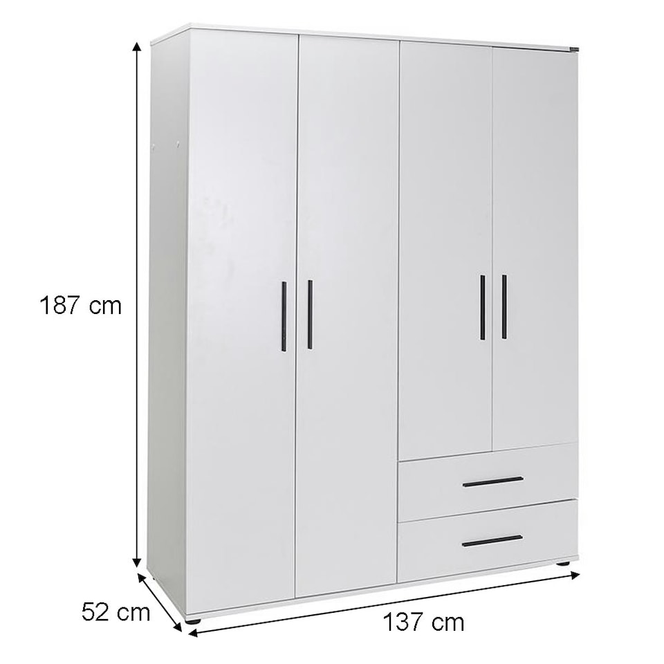 image 1 of Adore Matt White 4 Door 2 Drawer Combi Wardrobe with Shelves White