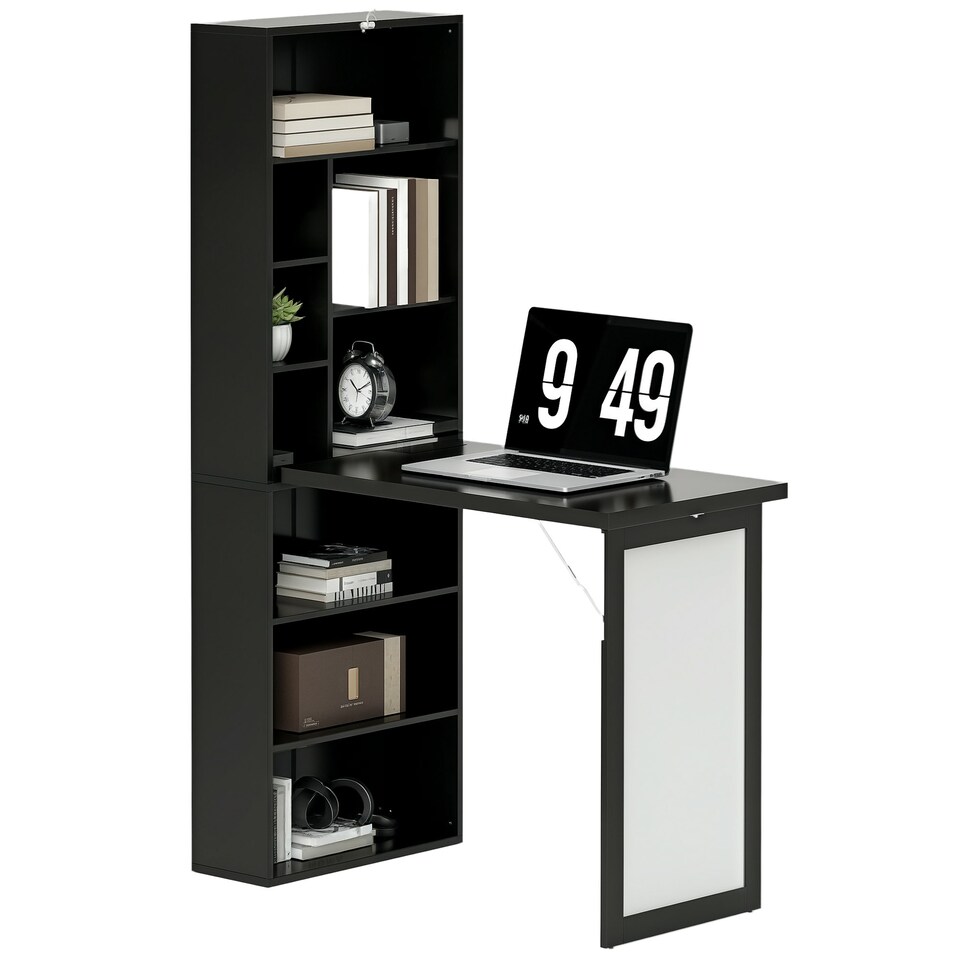 image 1 of HOMCOM Convertible Desk with Whiteboard Multi-function Workstation, Black