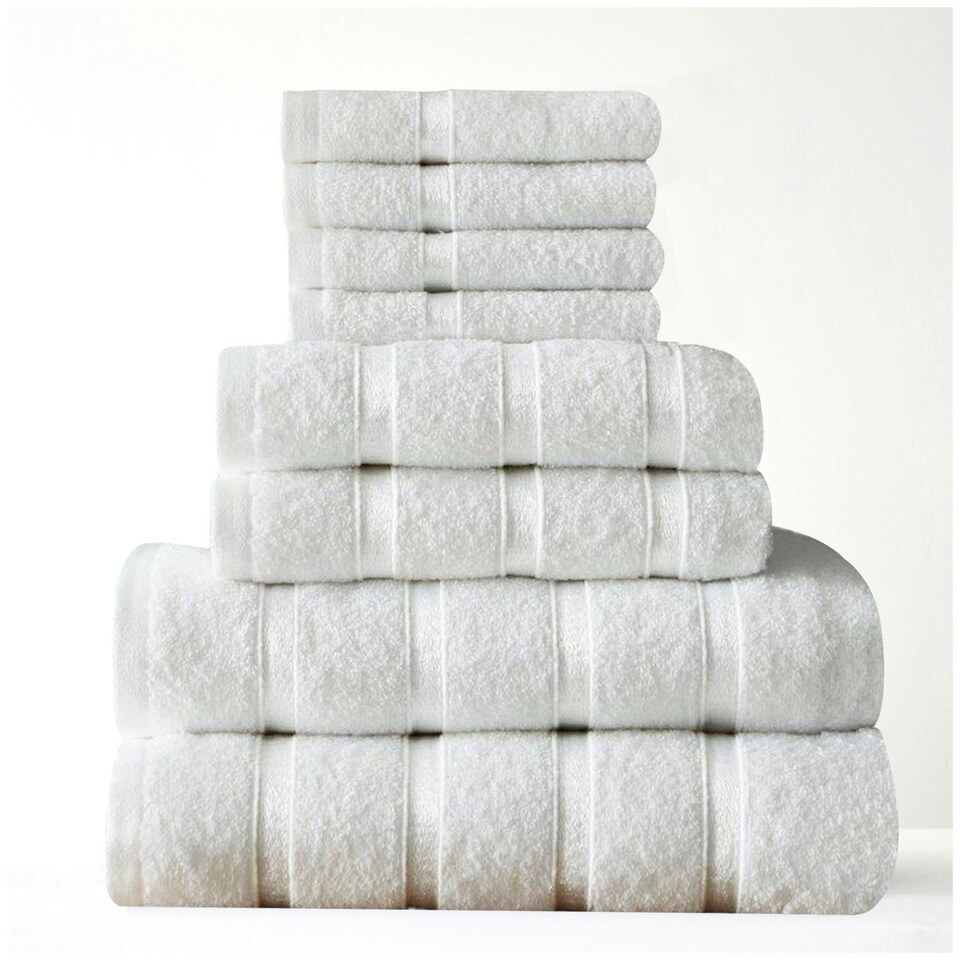image 1 of VELVETIO 8 Piece Towel Bale Set Boston Shiny Stripe Pattern - 100% Cotton, 450 GSM Orange | Peach