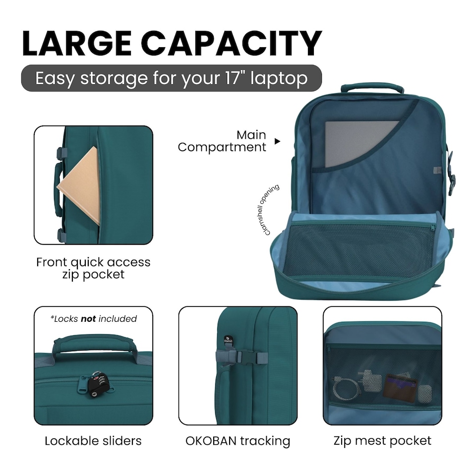 image 1 of CABINZERO Classic Cabin Backpack 44L, Lightweight for Spontaneous Trips, Ideal for Winter Gear & Long Trips | Blue | Aruba Blue