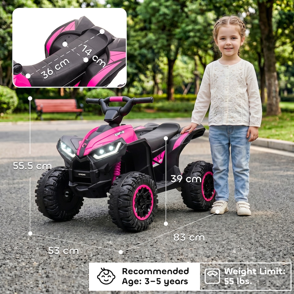 image 1 of HOMCOM 12V Electric Quad Bikes for Kids Ride On Car ATV Toy for 3-5 Years Pink