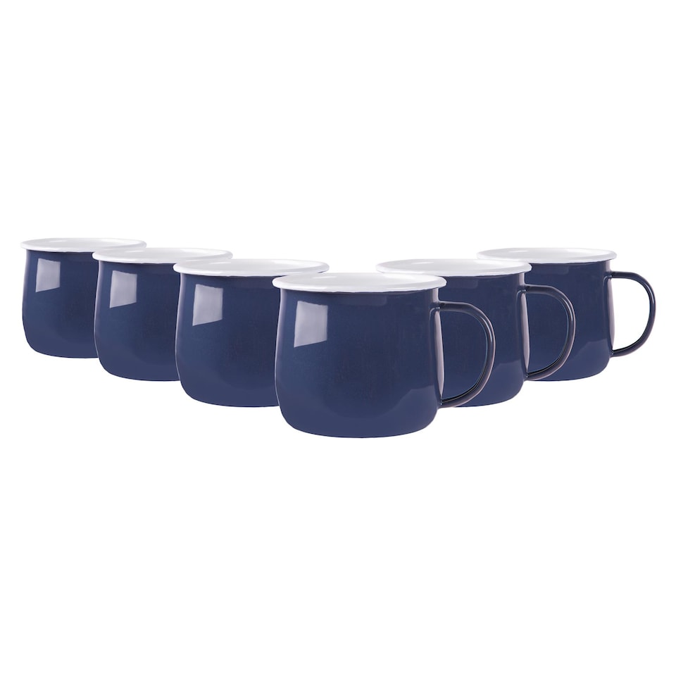 image 1 of Argon Tableware Coloured Enamel Belly Mugs - 375ml - Navy - Pack of 6 | Blue | Navy