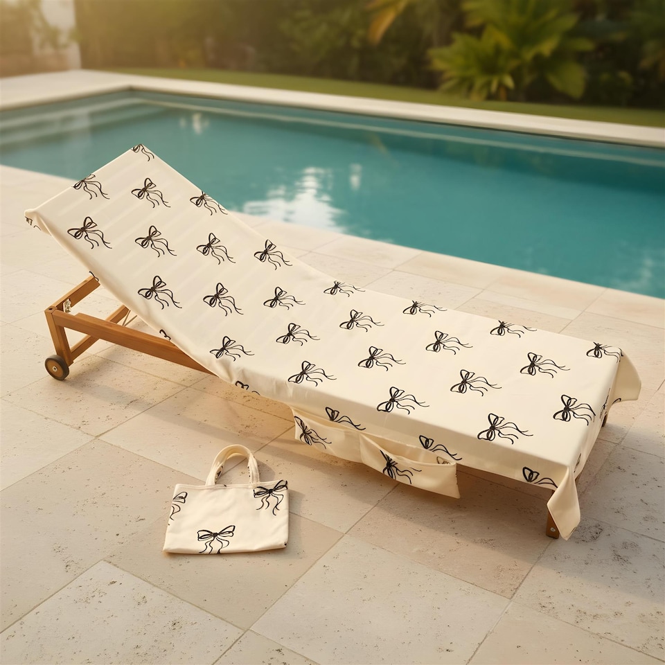 image 1 of OHS Bows Beach Towel with Bag Quick Dry Absorbent Travel Spa | Cream | Monochrome | One size