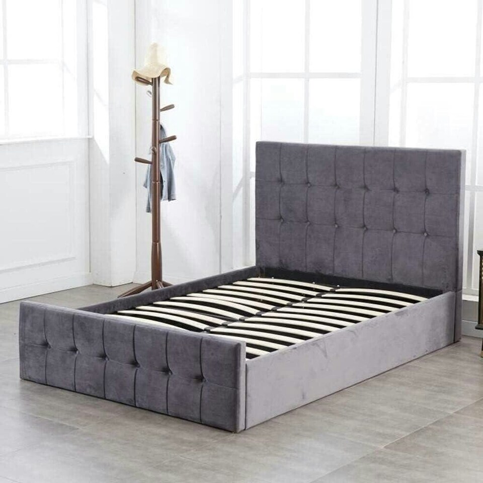 image 1 of Ottoman Storage Bed grey 3ft single velvet cushioned bedroom