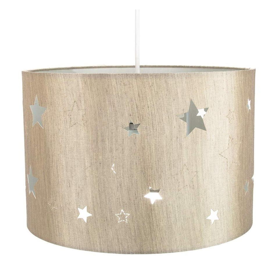 image 1 of Contemporary Beige Linen Childrens/Kids Pendant/Lamp Shade with Laser Cut Stars | Cream | Beige | 1