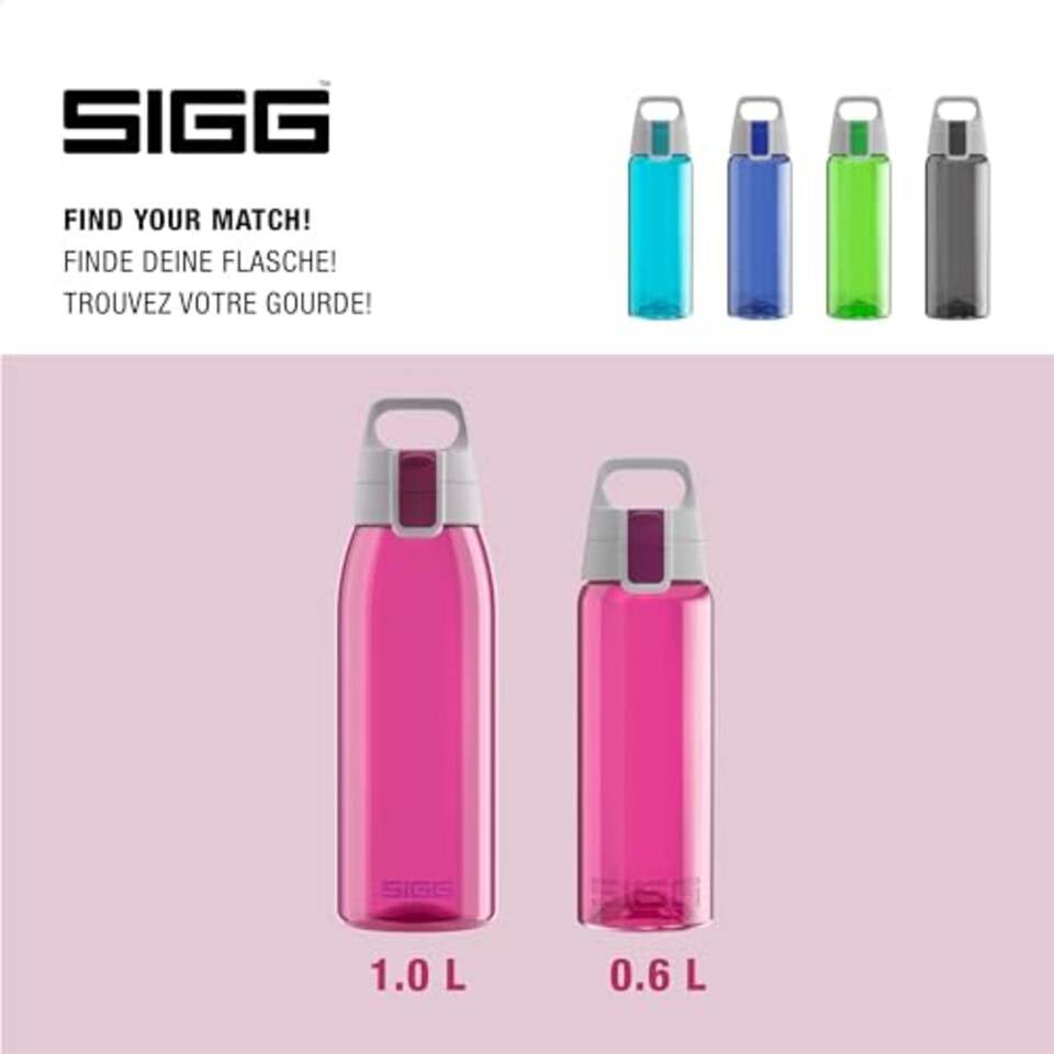 image 1 of Sigg - Tritan Water Bottle - Total Color One Berry - Suitable For Carbonated Beverages - Dishwasher Safe - Leakproof - Featherweight Bpa Free - 0.6L