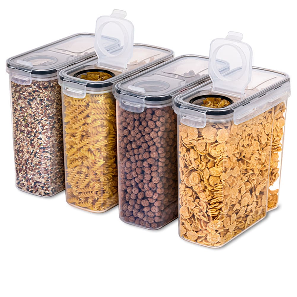 Living and Home 4Pcs 4L Plastic Dry Food Storage Container with Sealed Lid | Clear
