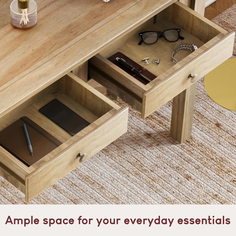 image 1 of Vida Designs Panama 2 Drawer Console Table With Shelf, Solid Pine Wood