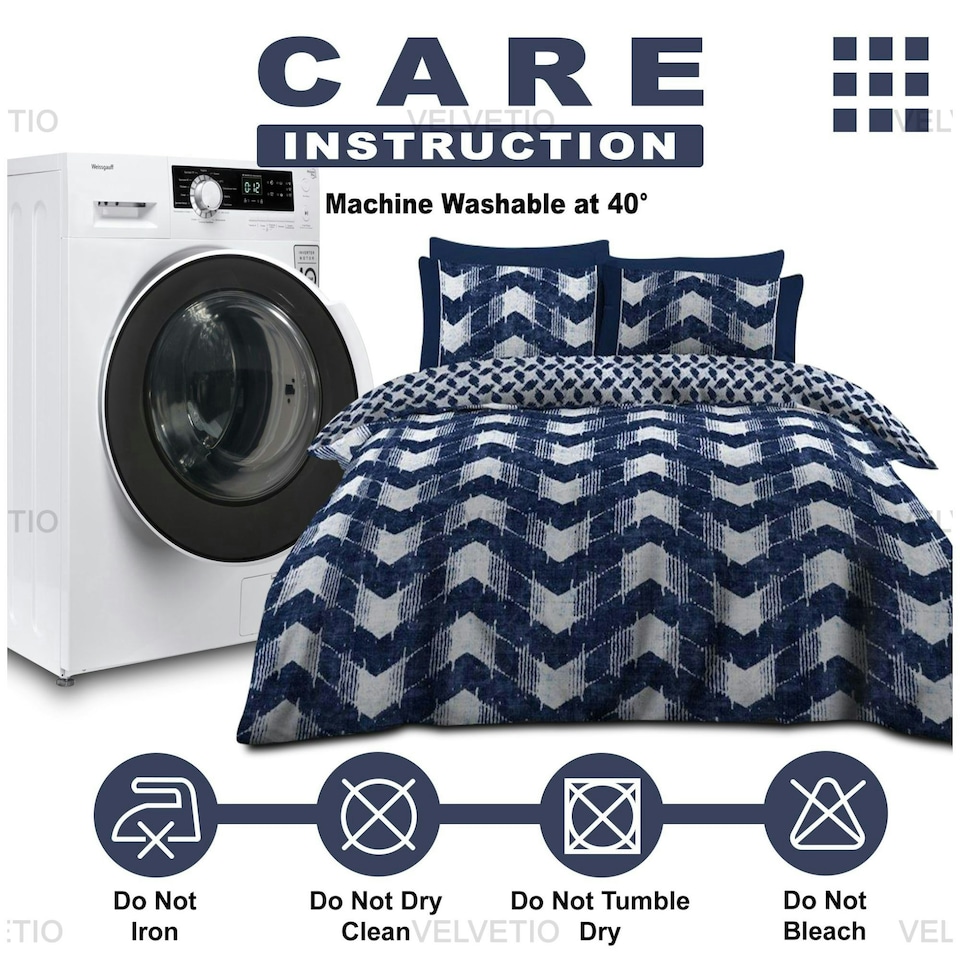 image 1 of VELVETIO Jovana Complete Duvet Cover Set with Fitted Sheet Printed Bedding Quilt Blue | Double