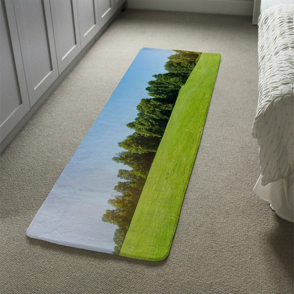 image 1 of Beauty landscape of grass field with forest trees and environment public park with sun rays Designer (Runner Rug)