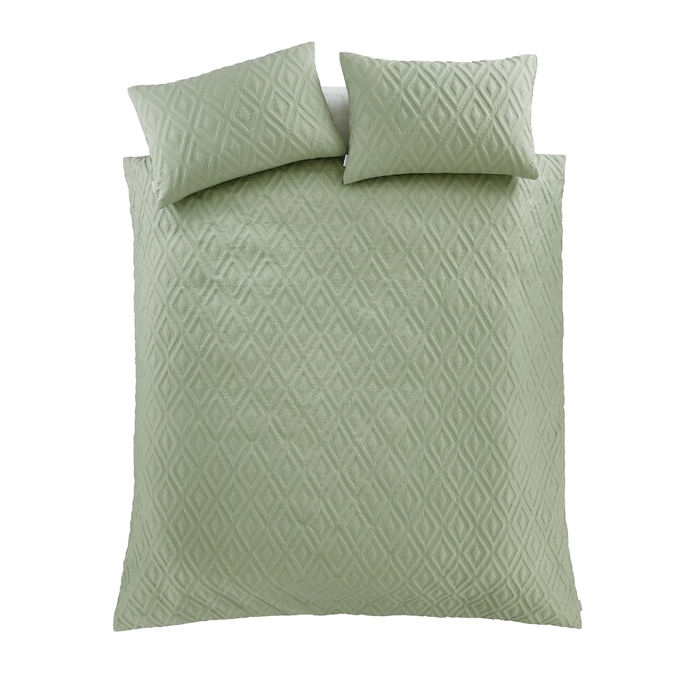 image 1 of Jacob Geo Soft Touch Duvet Cover Set | Green | Sage Green | Super King