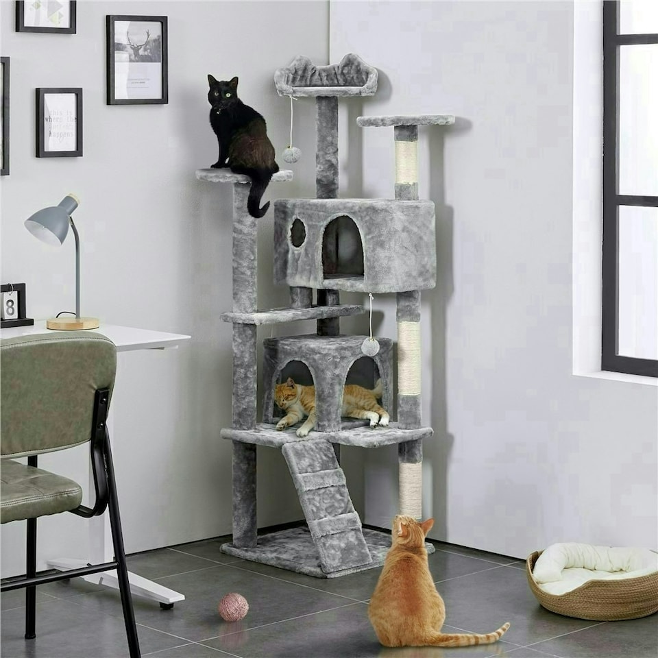 image 1 of Yaheetech 156 cm Multilevel Indoor Cat Climbing Frame Light Grey