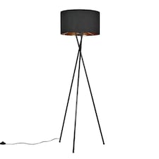 ValueLights Camden Black Tripod Floor Lamp Black & Gold Shade & Bulb | Black