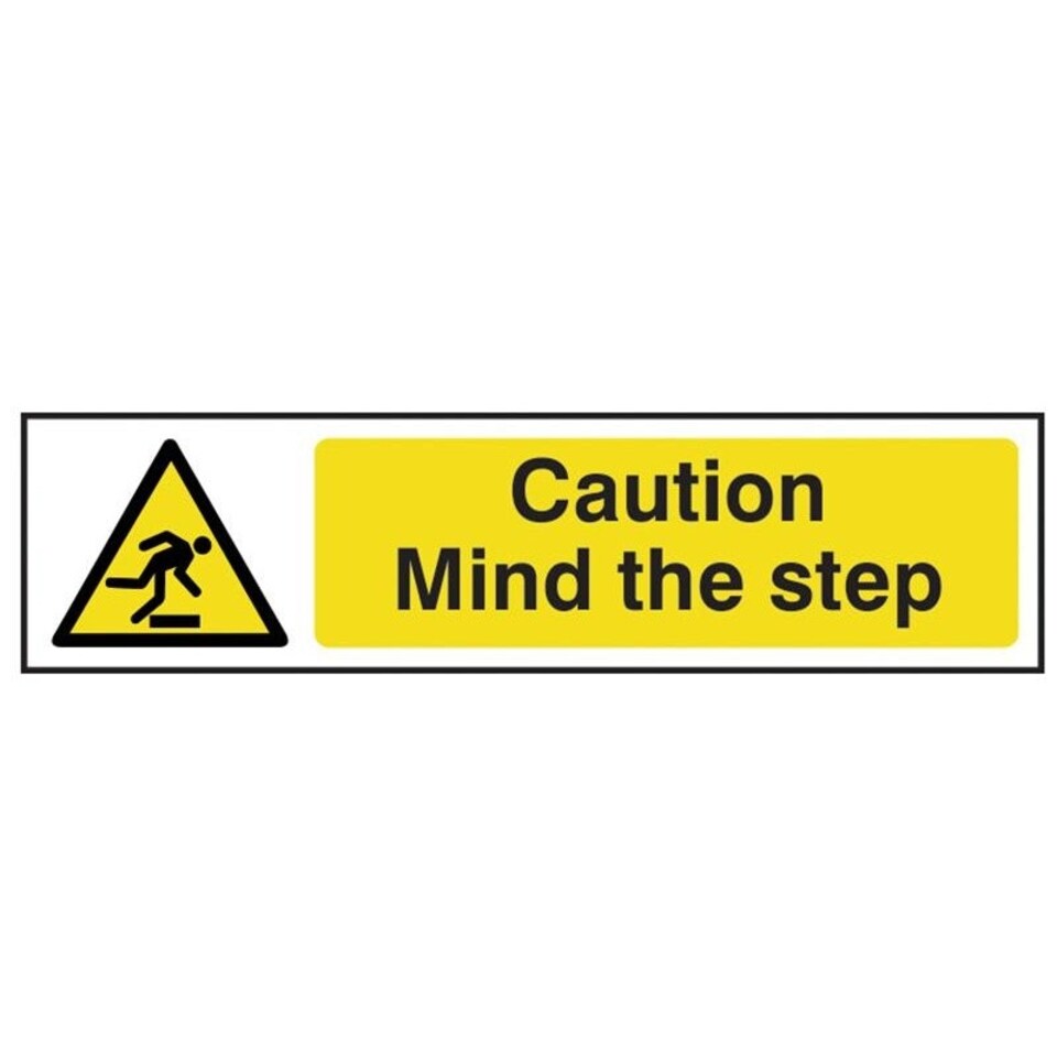 Scan Caution Mind The Step - Pvc Sign 200 X 50mm - Multi Colour - 200 x 50mm