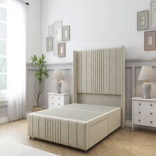 Sloomy Hargrave Cream Plush Divan Bed Base No Drawers With 54 Inch Wingback Headboard & 12 Inch Matching Footboard | Cream | Cream | King | 1